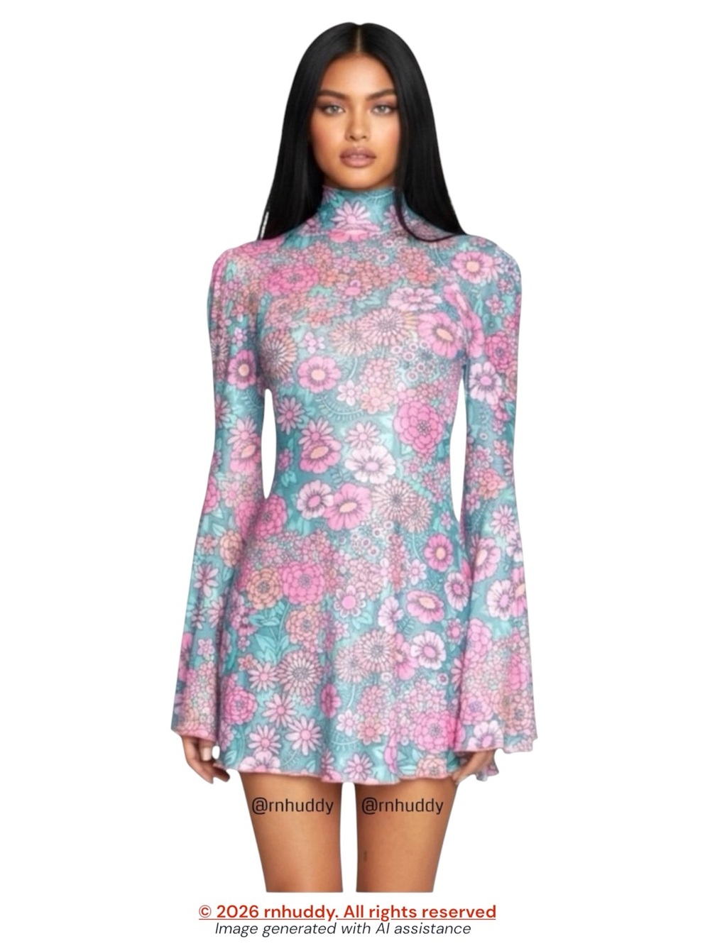 Sugar Thrillz Dolls Kill XXS mesh 60s mod floral bell sleeve dress